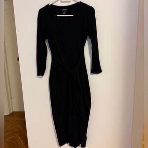 Lauren Ralph Lauren Black Long-Sleeve Tie-Front Midi Dress